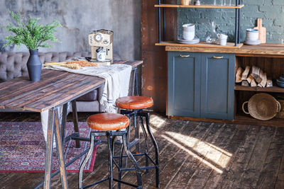 Empty chairs and table at home