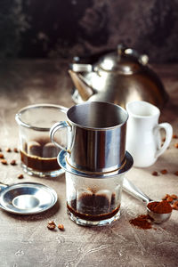 Close-up of coffee cup on table