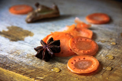 Close-up of orange on table