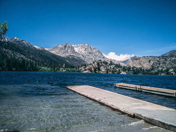 Scenic view of lake against blue sky