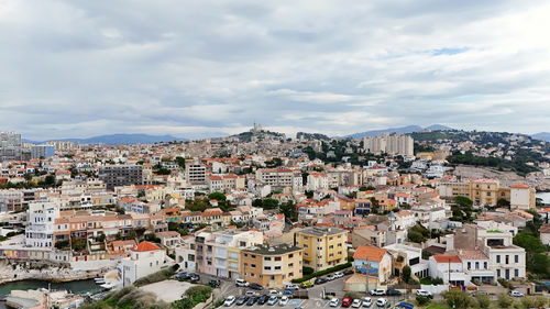 High angle view of townscape against sky