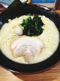 High angle view of food in bowl on table