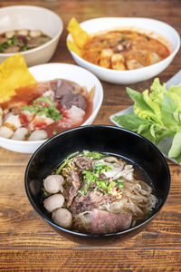 High angle view of food in bowl on table