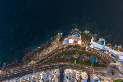 High angle view of illuminated city at night