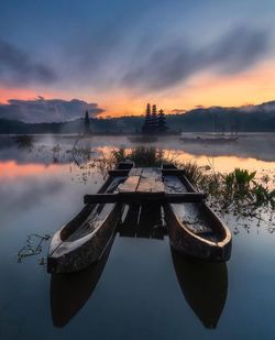 Scenic view of lake against sky during sunset