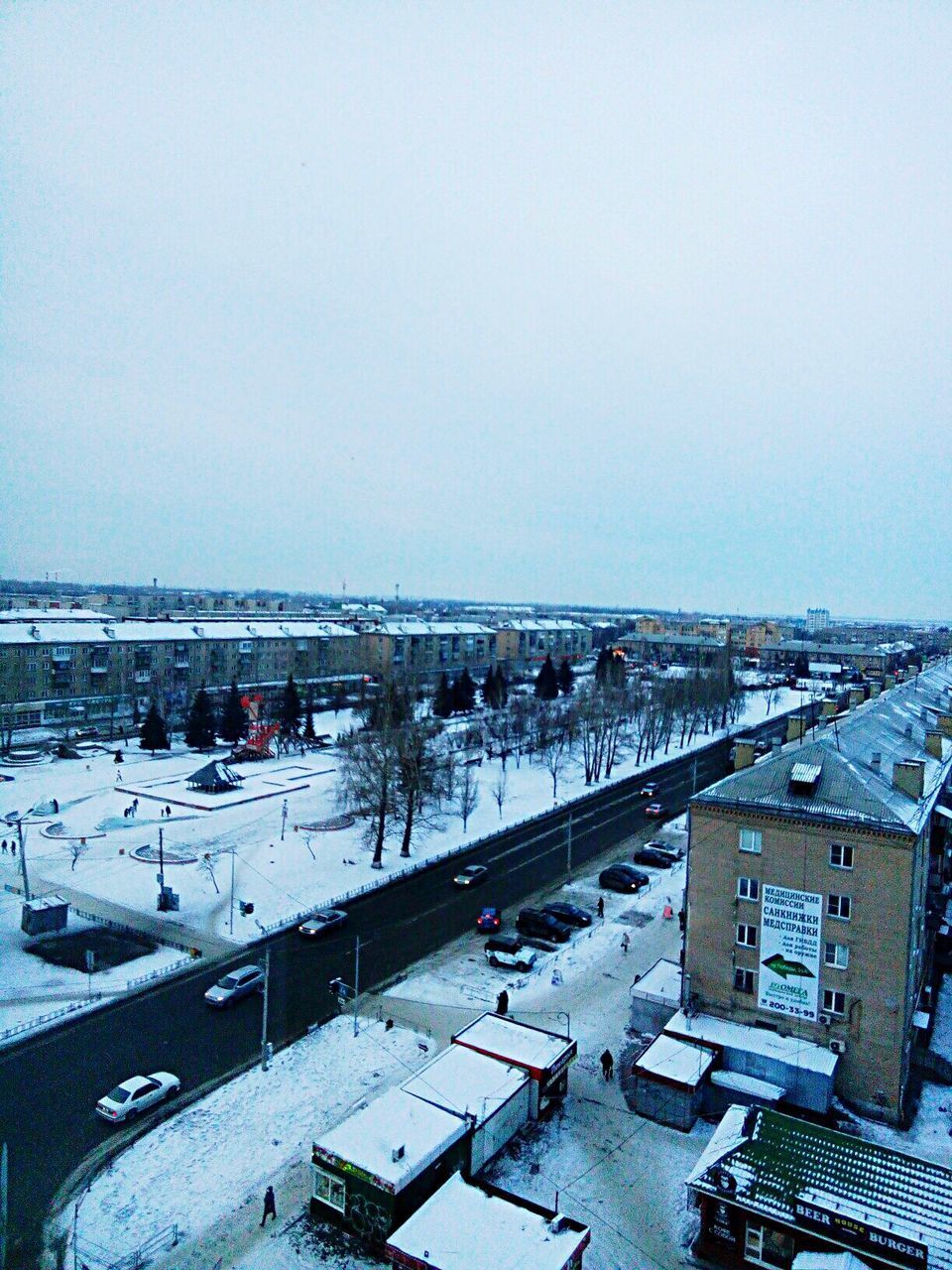 HIGH ANGLE VIEW OF CITY DURING WINTER