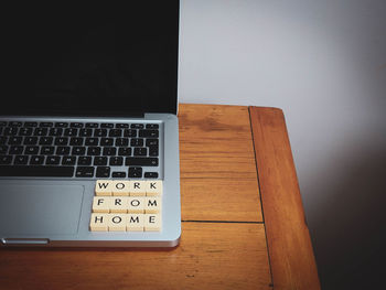 High angle view of laptop on table
