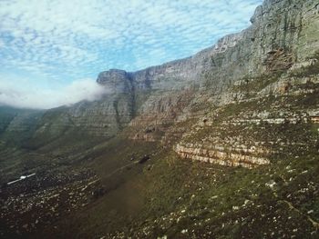 Scenic view of mountains against cloudy sky