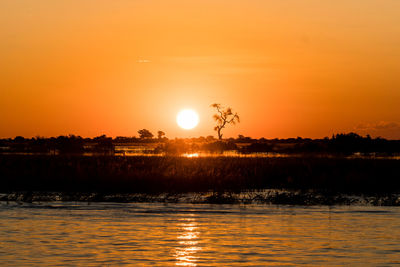 Scenic view of lake against sky during sunset