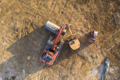 High angle view of machinery on land