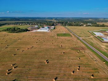 High angle view of agricultural field against sky