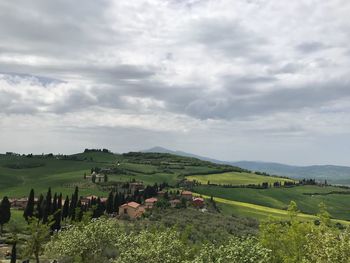 Scenic view of agricultural field against sky