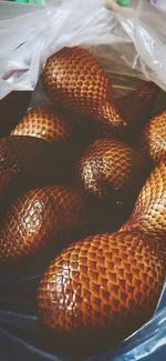 High angle view of bread in basket on table