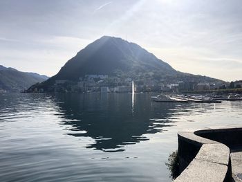 Scenic view of bay against sky