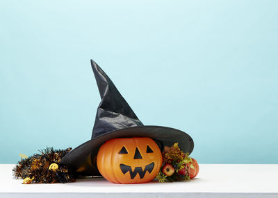 High angle view of pumpkin on the background