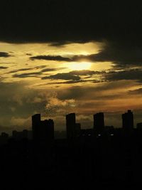 Silhouette of city at sunset