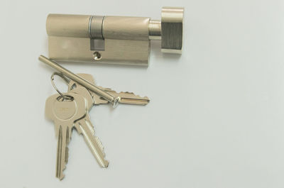 High angle view of keys on white background