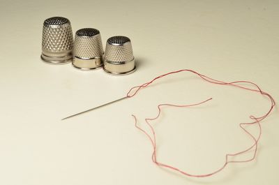 High angle view of coins on table