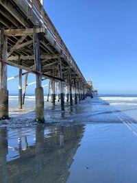 Pier on sea against clear sky