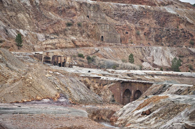 View of bridge through rocks