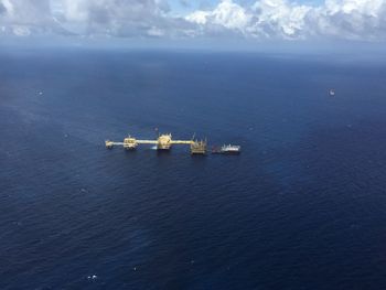 High angle view of offshore platform in sea