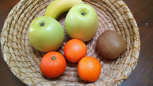 High angle view of fruits in basket