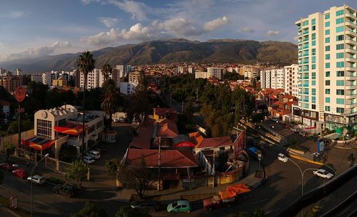 High angle view of street amidst buildings in city