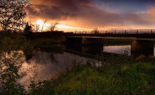 Scenic view of lake against sky at sunset