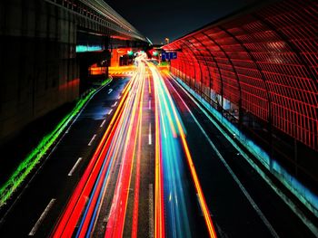 Light trails on road at night