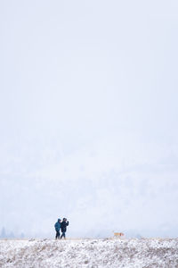 Rear view of person on land against sky