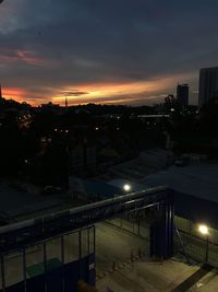 High angle view of city at night