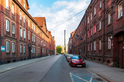 Traditional silesian tenement house. red brick architecture. 