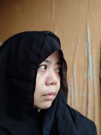 Close-up of woman wearing hijab