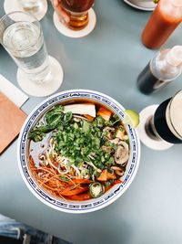High angle view of food on table