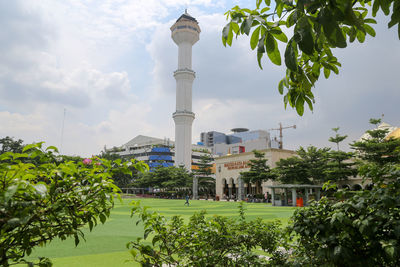 View of buildings against cloudy sky