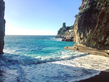 Scenic view of sea against clear sky