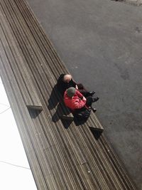 High angle view of senior couple sitting together