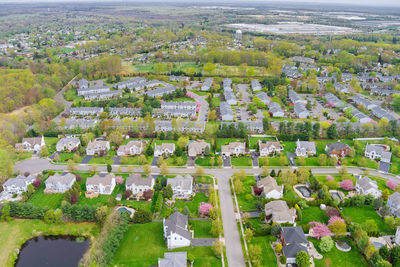 High angle view of townscape and trees in city