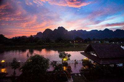 Scenic view of mountains at sunset