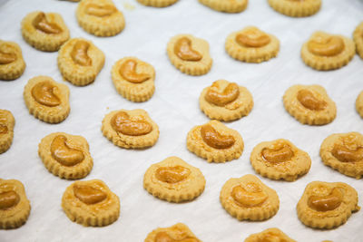 High angle view of cookies