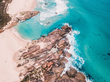 High angle view of rocks on beach