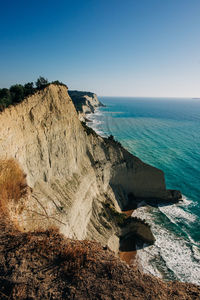 Sharp cliffs at kap drastis. view towards the ocean.