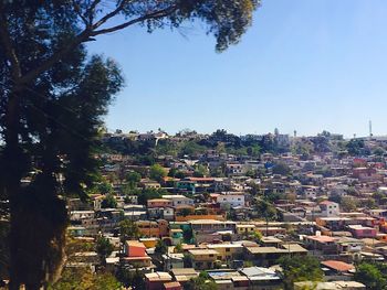 Townscape against blue sky