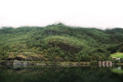 Scenic view of lake against clear sky