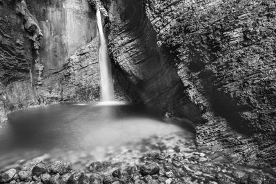 Kozjak waterfall. black and white. caporetto, slovenia.