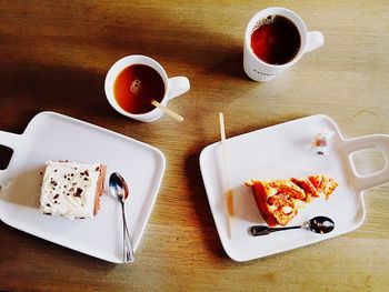 High angle view of breakfast on table