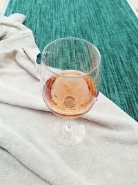 High angle view of beer glass on table