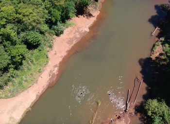 High angle view of lake amidst trees