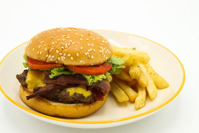 Close-up of burger in plate