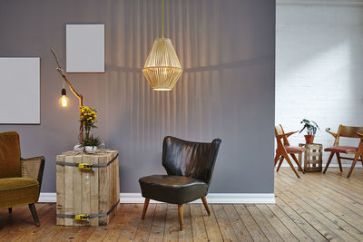 Table and chairs on hardwood floor at home